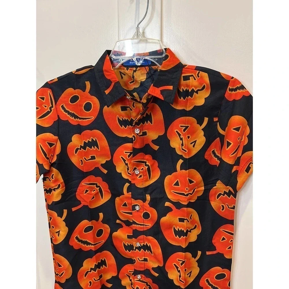 Pumpkin Halloween‎ Bowling Shirt Boys Youth Medium Orange Pumpkins